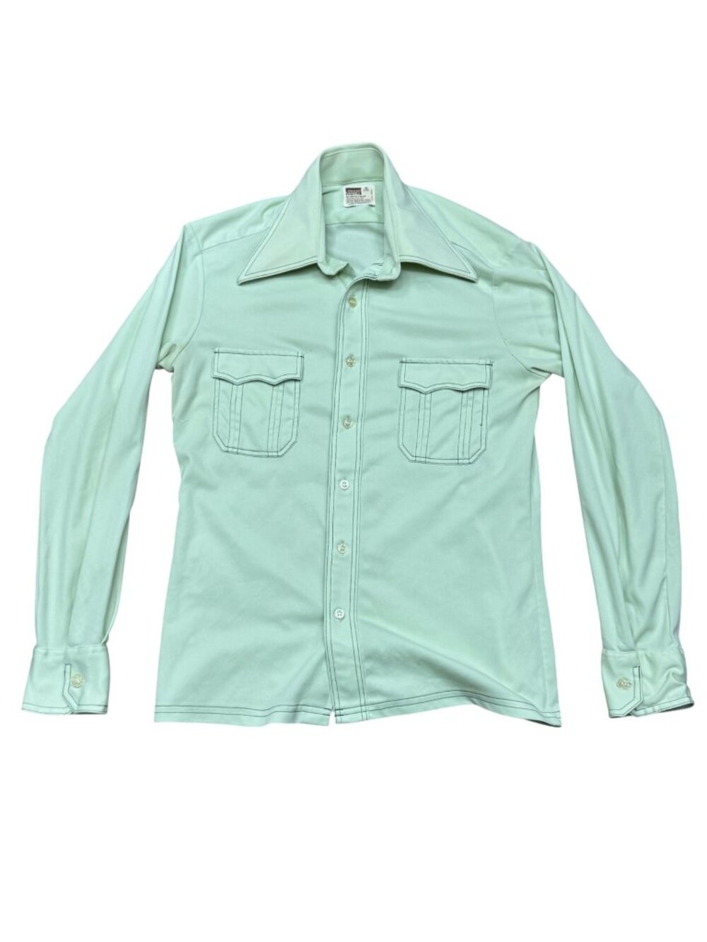 Vintage Montgomery Ward Mens Mint Green Long Sleeve Western Shirt 1970s Size M